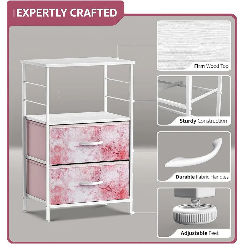2-Drawer Nightstand with Shelf - Kids Bedside Storage End Table