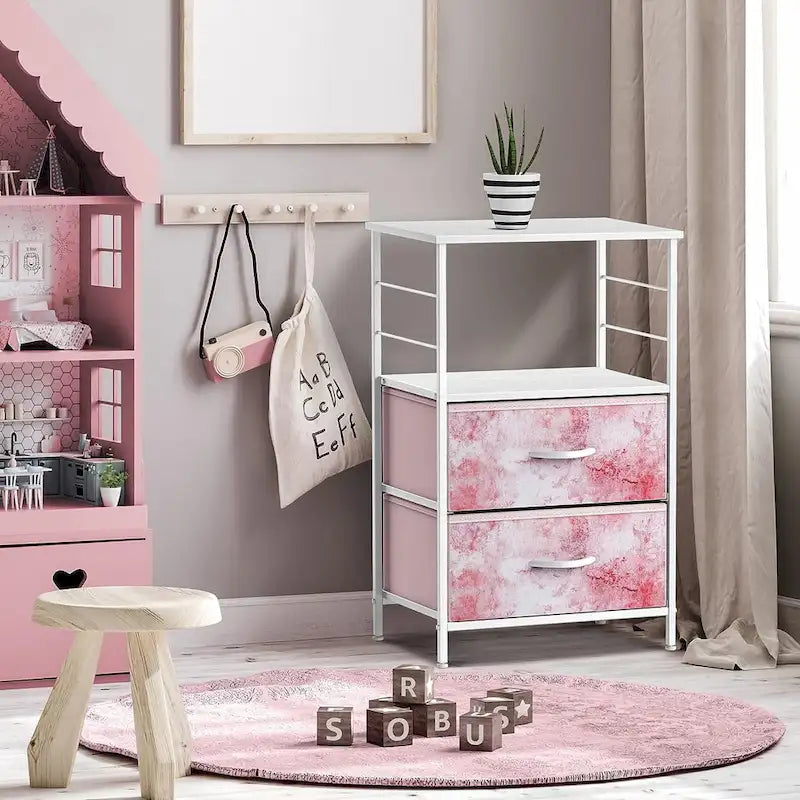 2-Drawer Nightstand with Shelf - Kids Bedside Storage End Table