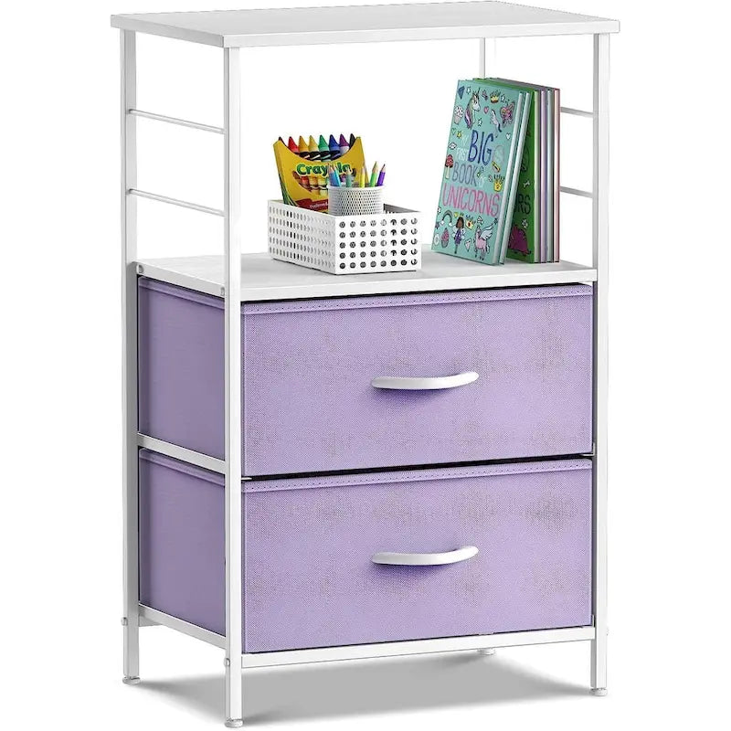 2-Drawer Nightstand with Shelf - Kids Bedside Storage End Table