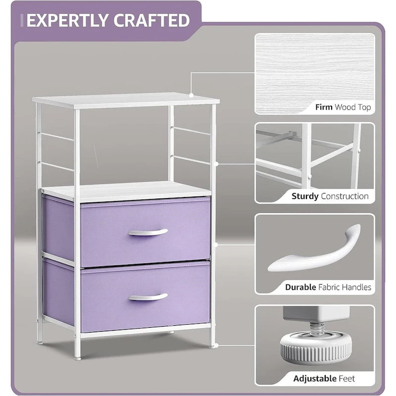 2-Drawer Nightstand with Shelf - Kids Bedside Storage End Table
