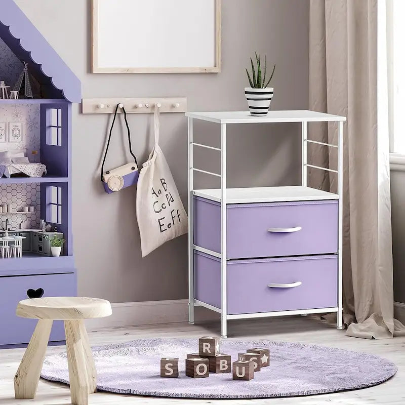2-Drawer Nightstand with Shelf - Kids Bedside Storage End Table