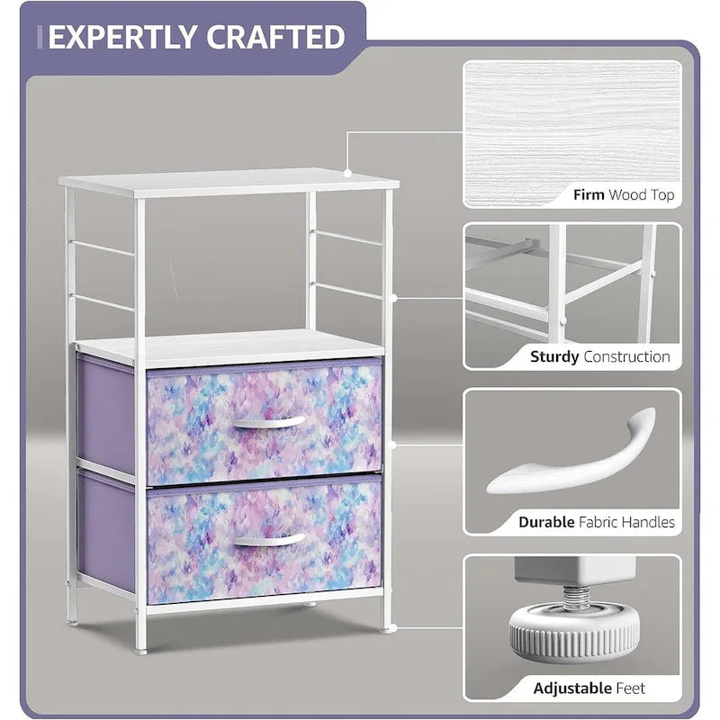 2-Drawer Nightstand with Shelf - Kids Bedside Storage End Table