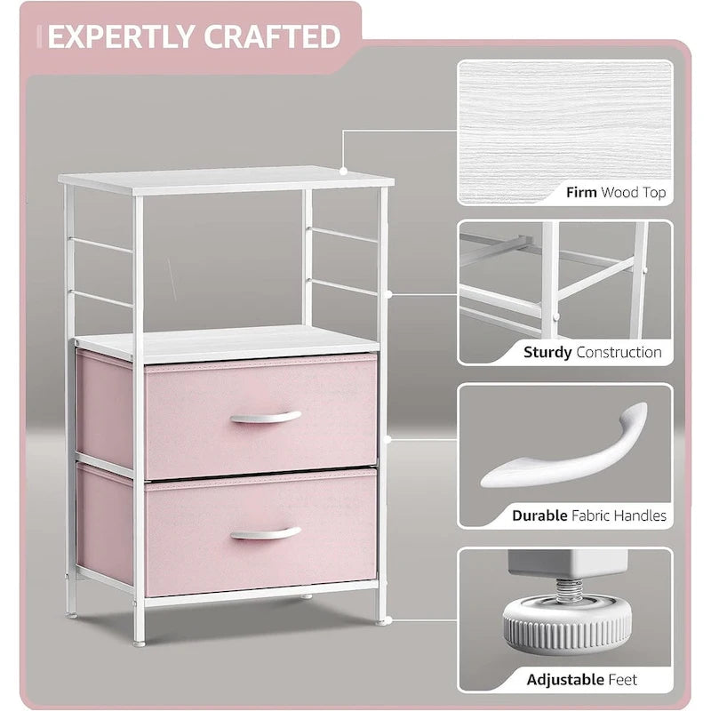 2-Drawer Nightstand with Shelf - Kids Bedside Storage End Table
