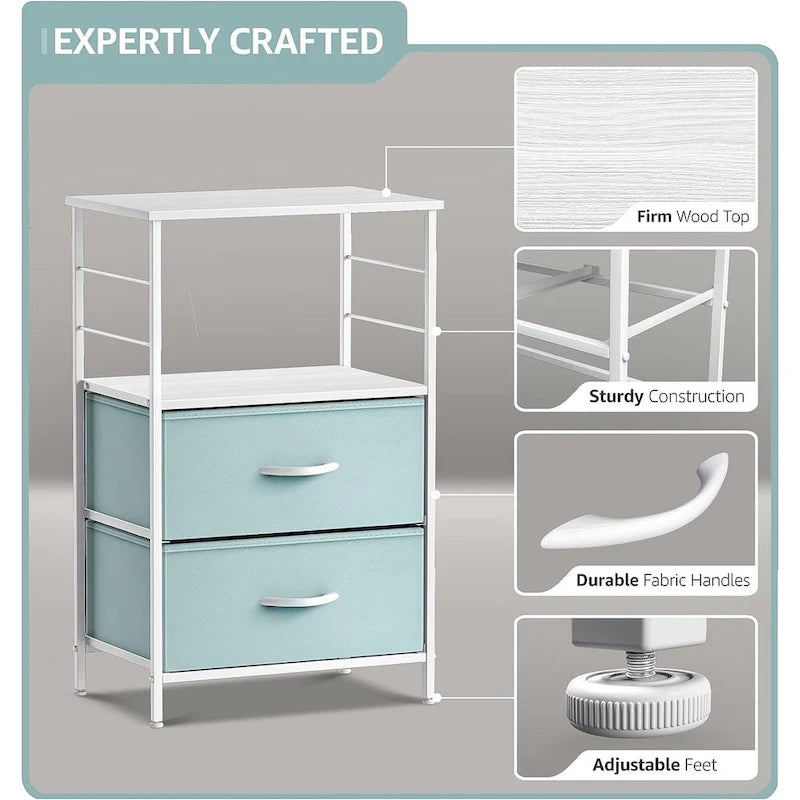 2-Drawer Nightstand with Shelf - Kids Bedside Storage End Table