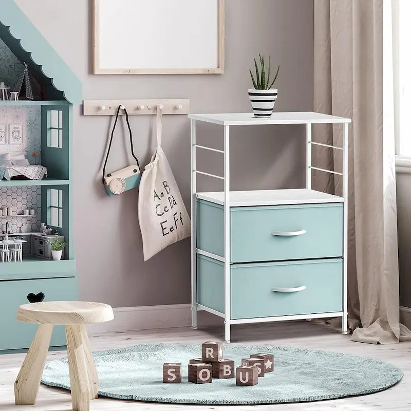 2-Drawer Nightstand with Shelf - Kids Bedside Storage End Table