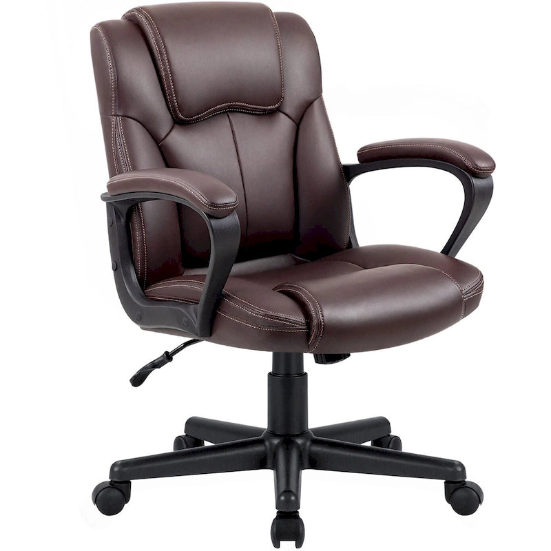 Brown Executive Chair High-Level PU Leather Thick Padded Ergonomic Chair Mid Back Office and Commercial Chair