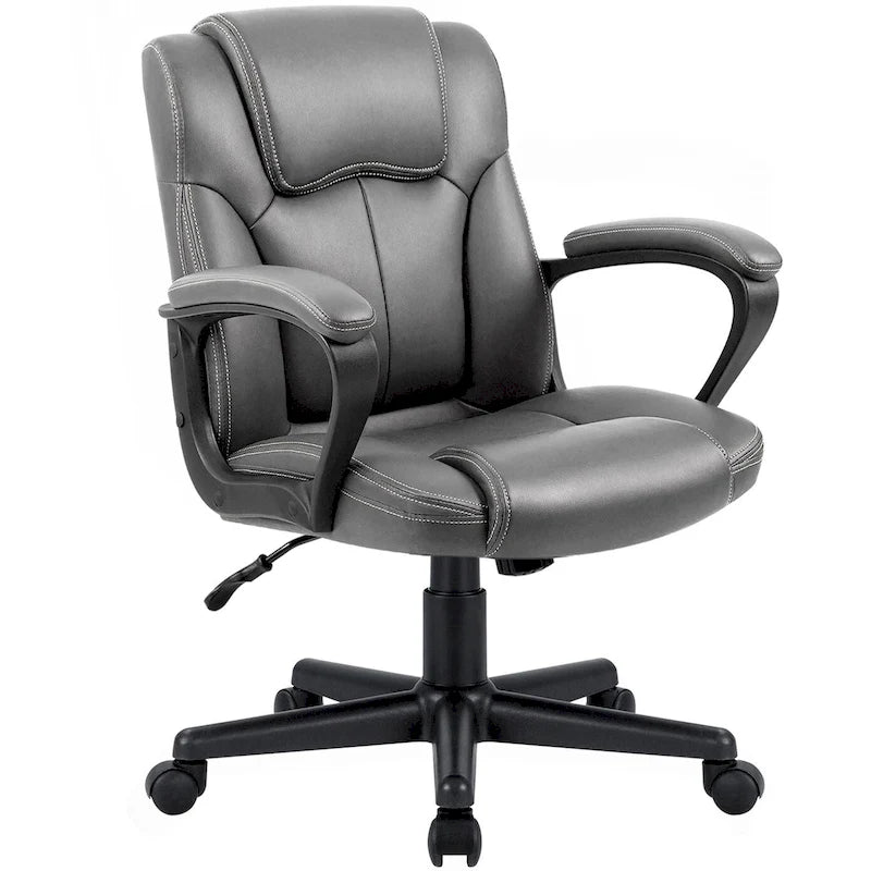 Brown Executive Chair High-Level PU Leather Thick Padded Ergonomic Chair Mid Back Office and Commercial Chair