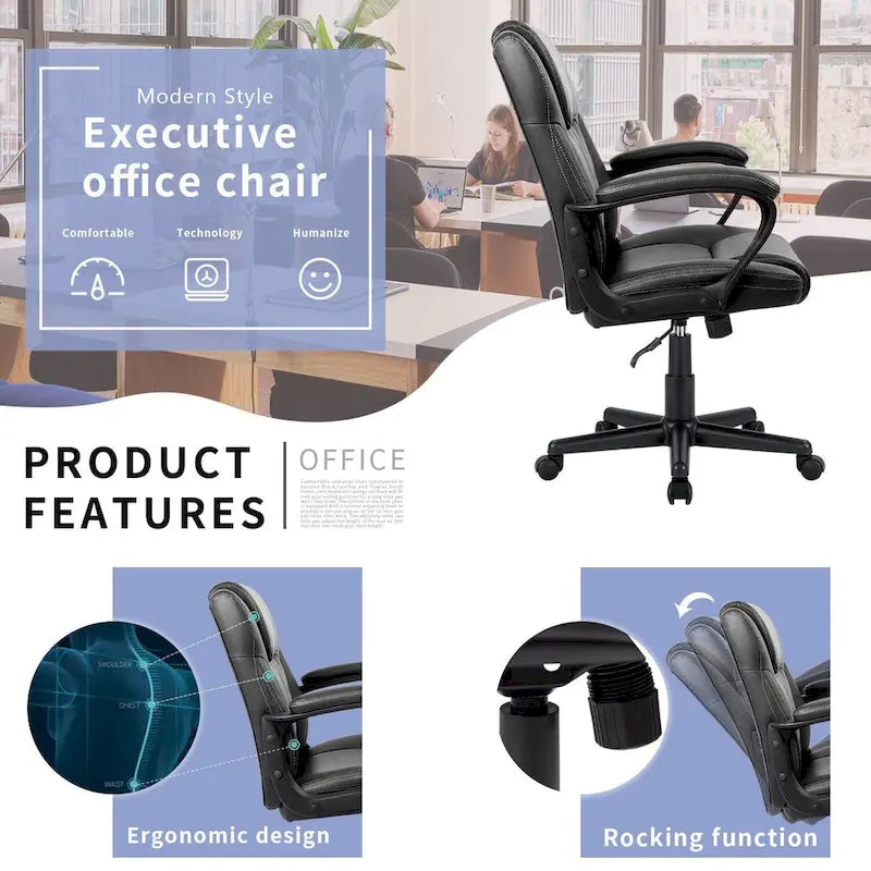 Brown Executive Chair High-Level PU Leather Thick Padded Ergonomic Chair Mid Back Office and Commercial Chair