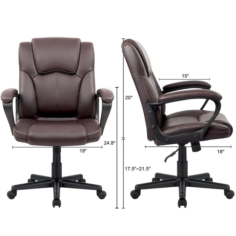Brown Executive Chair High-Level PU Leather Thick Padded Ergonomic Chair Mid Back Office and Commercial Chair