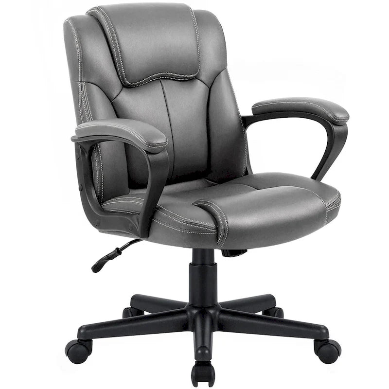 Brown Executive Chair High-Level PU Leather Thick Padded Ergonomic Chair Mid Back Office and Commercial Chair