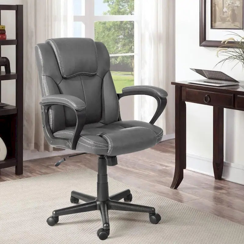 Brown Executive Chair High-Level PU Leather Thick Padded Ergonomic Chair Mid Back Office and Commercial Chair