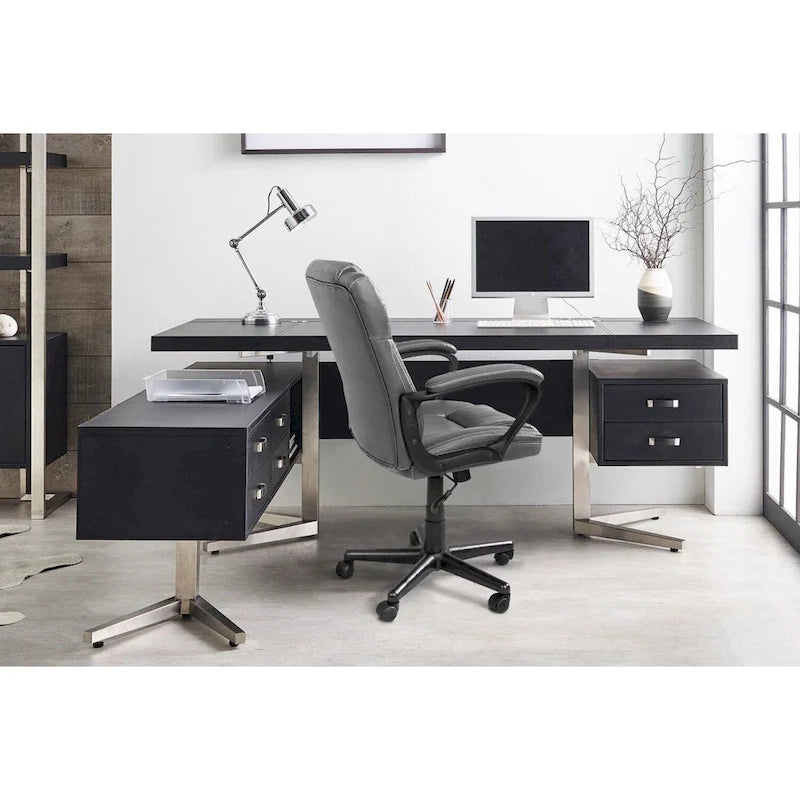 Brown Executive Chair High-Level PU Leather Thick Padded Ergonomic Chair Mid Back Office and Commercial Chair
