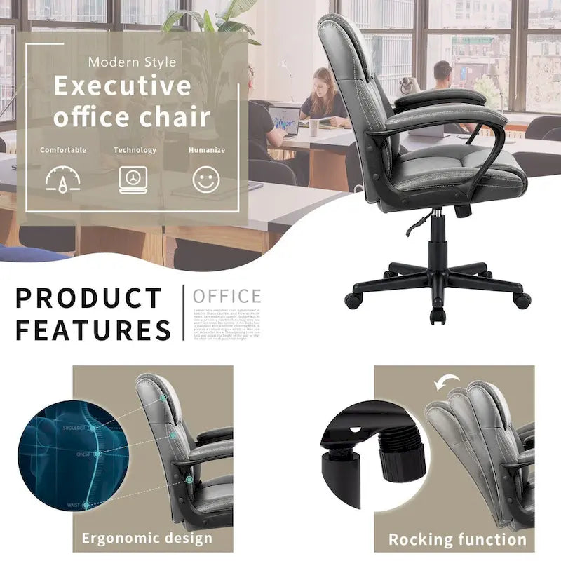Brown Executive Chair High-Level PU Leather Thick Padded Ergonomic Chair Mid Back Office and Commercial Chair
