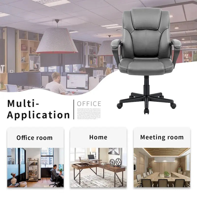 Brown Executive Chair High-Level PU Leather Thick Padded Ergonomic Chair Mid Back Office and Commercial Chair
