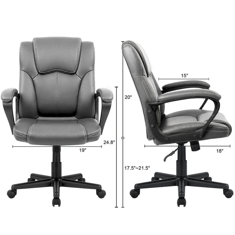 Brown Executive Chair High-Level PU Leather Thick Padded Ergonomic Chair Mid Back Office and Commercial Chair