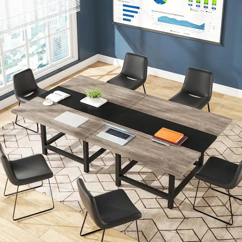 6.5 Ft Conference Room Table, Rectangle 78.74" L x 39.2" W x 29.52" H, 2-Piece Combinable