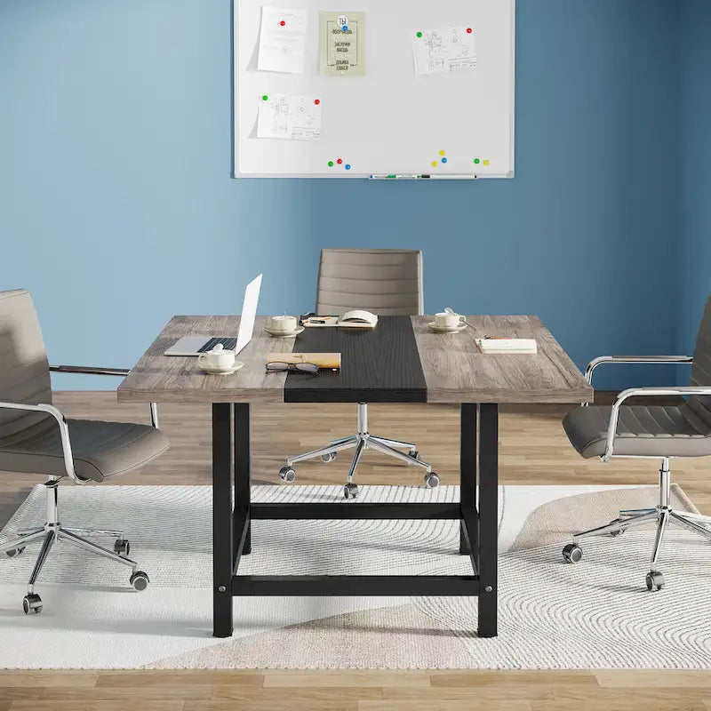 6.5 Ft Conference Room Table, Rectangle 78.74" L x 39.2" W x 29.52" H, 2-Piece Combinable