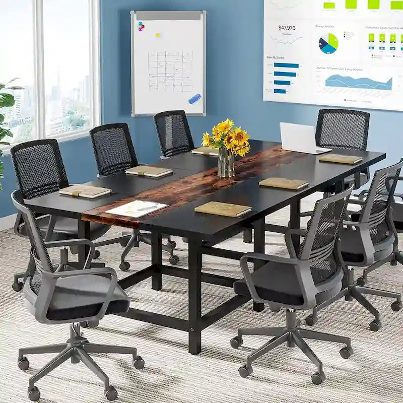 6.5 Ft Conference Room Table, Rectangle 78.74" L x 39.2" W x 29.52" H, 2-Piece Combinable