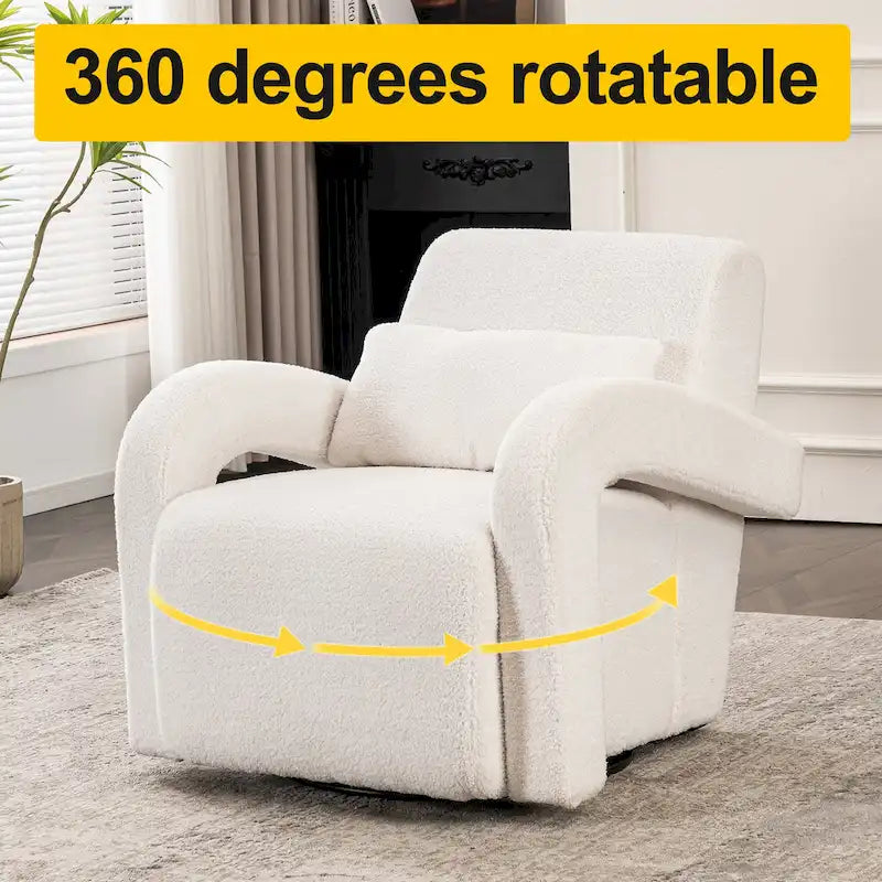 White Teddy Fabric Armchair with Curved Arms and Thick Cushioning