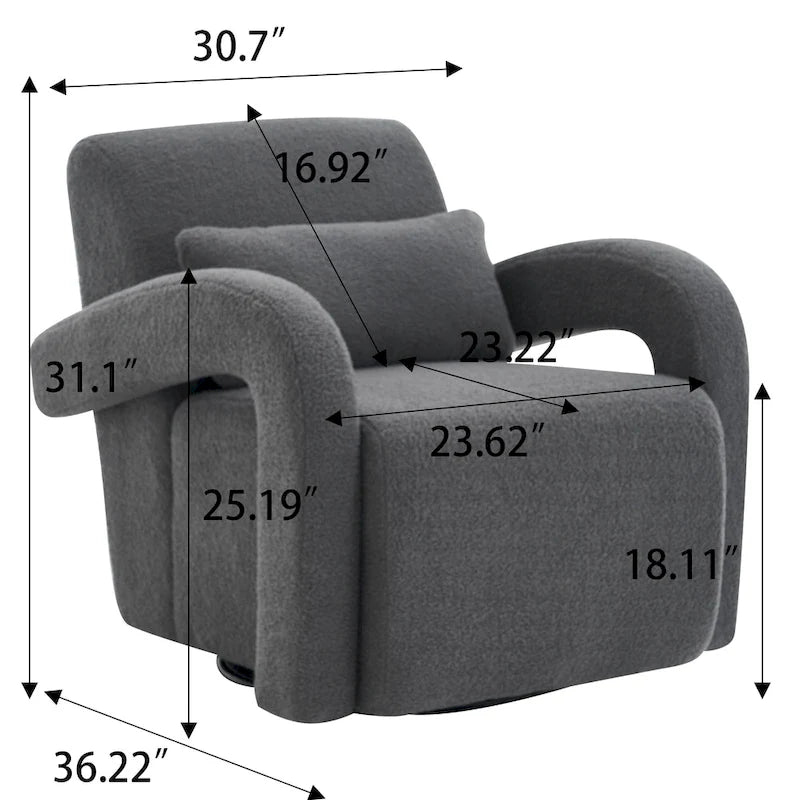 White Teddy Fabric Armchair with Curved Arms and Thick Cushioning