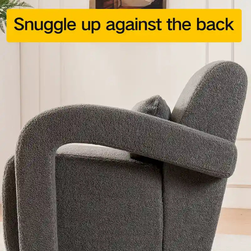 White Teddy Fabric Armchair with Curved Arms and Thick Cushioning