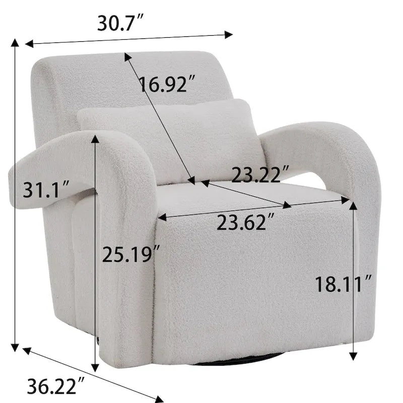 White Teddy Fabric Armchair with Curved Arms and Thick Cushioning