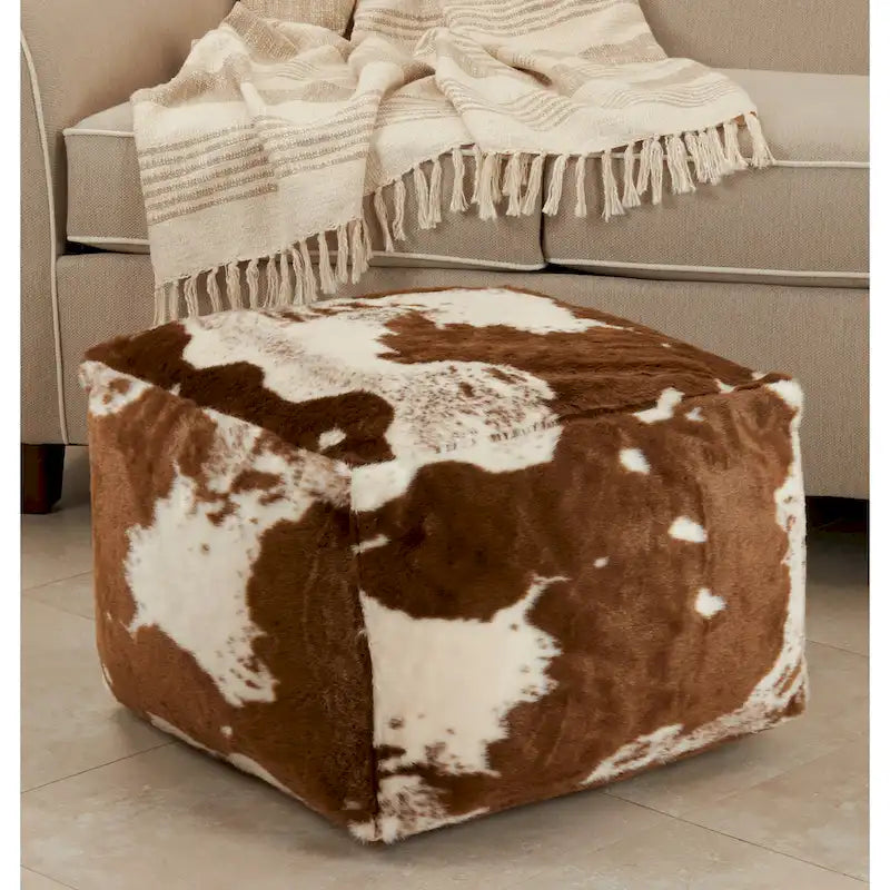 Faux Fur Cow Hide Pouf