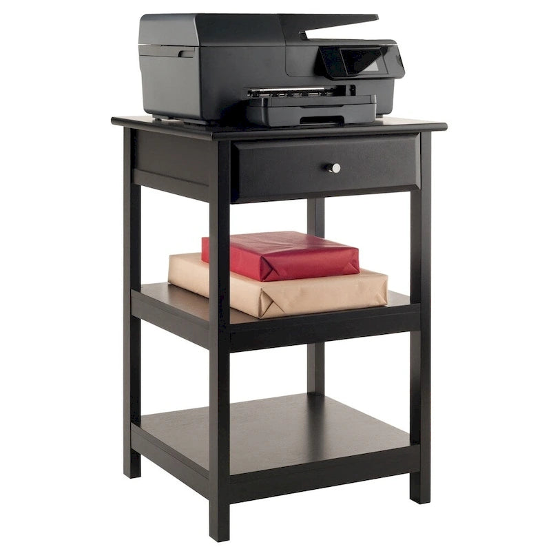 Black Printer Stand with Drawer and Shelves