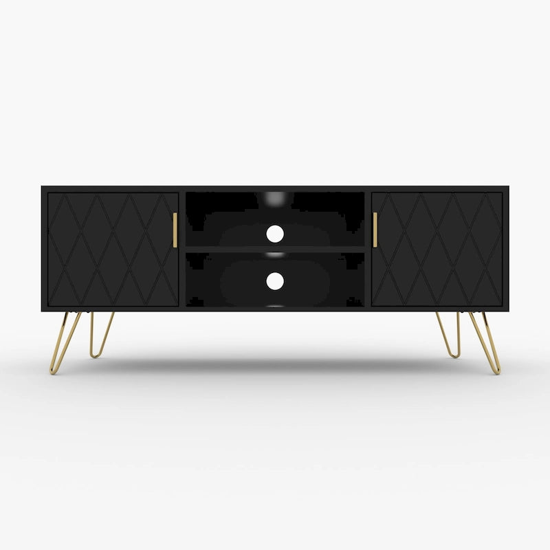 Modern TV Stand with Storage Cabinet and Metal Legs