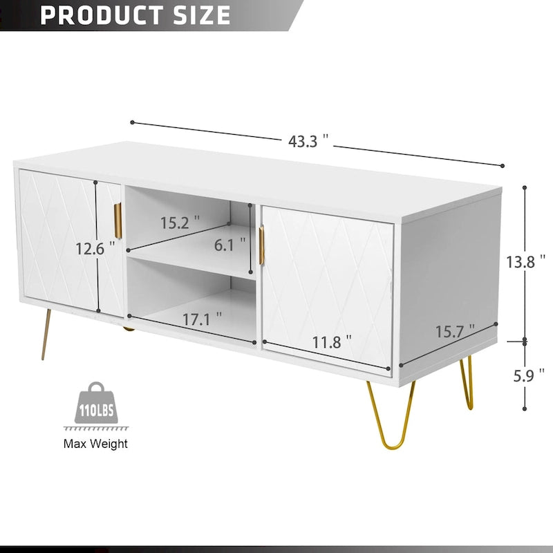 Modern TV Stand with Storage Cabinet and Metal Legs