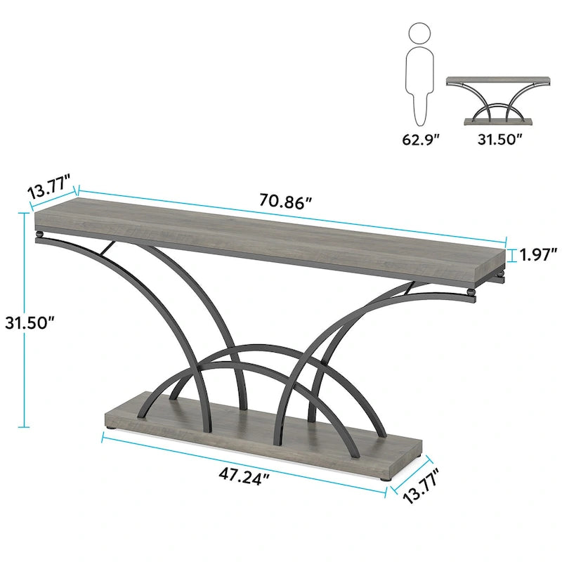 70.9" Faux Marble Console & Sofa Table with Half-Moon Metal Legs