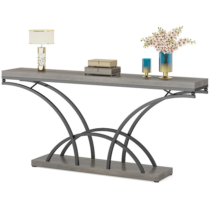 70.9" Faux Marble Console & Sofa Table with Half-Moon Metal Legs
