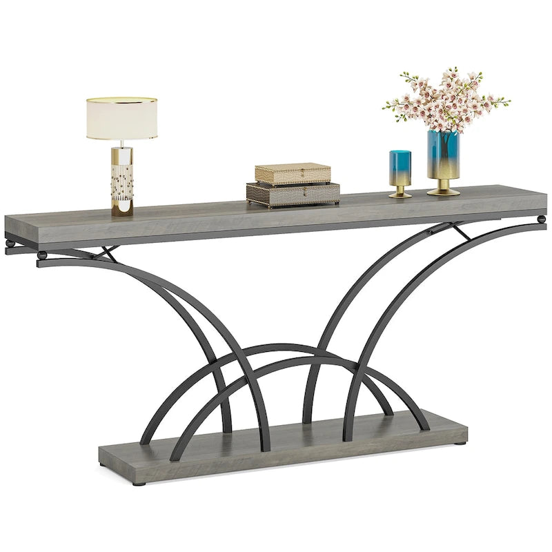 70.9" Faux Marble Console & Sofa Table with Half-Moon Metal Legs