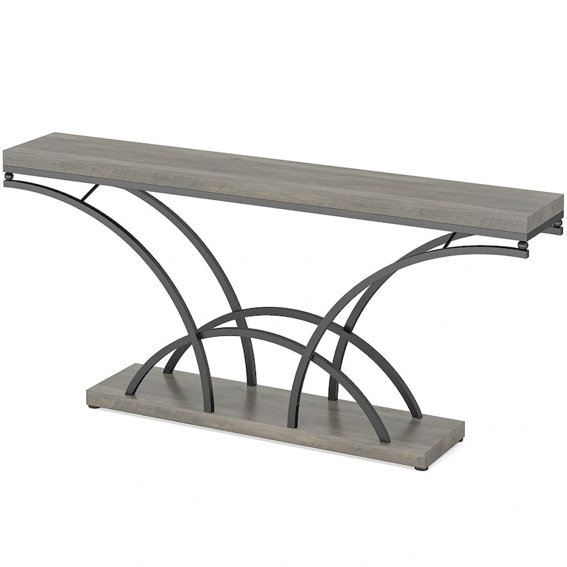 70.9" Faux Marble Console & Sofa Table with Half-Moon Metal Legs