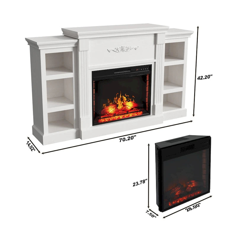 Klassischer 70"-TV-Ständer aus Holz mit 28"-Elektrokamin