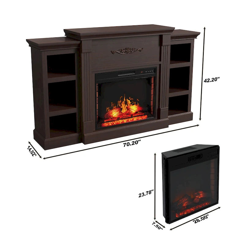 Klassischer 70"-TV-Ständer aus Holz mit 28"-Elektrokamin
