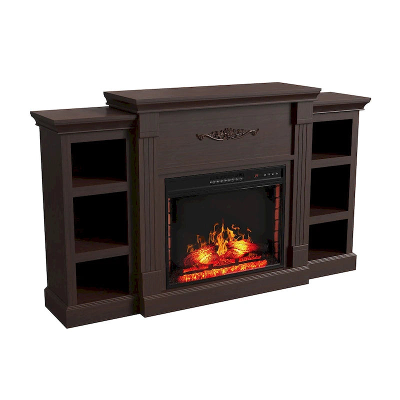 Klassischer 70"-TV-Ständer aus Holz mit 28"-Elektrokamin