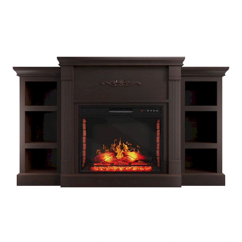 Klassischer 70"-TV-Ständer aus Holz mit 28"-Elektrokamin