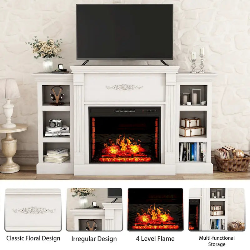Klassischer 70"-TV-Ständer aus Holz mit 28"-Elektrokamin