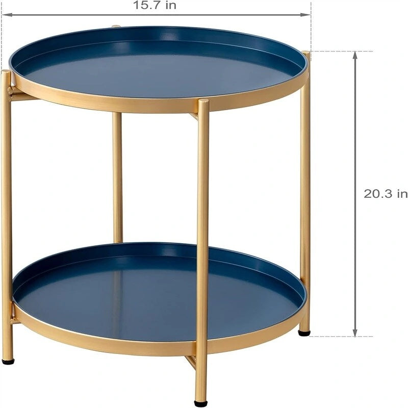 2-Tier Metal Sofa Side Table - 15D x 15W x 20H