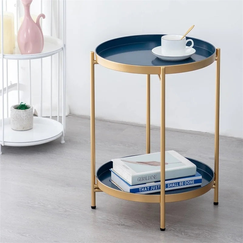 2-Tier Metal Sofa Side Table - 15D x 15W x 20H