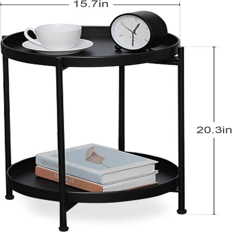 2-Tier Metal Sofa Side Table - 15D x 15W x 20H