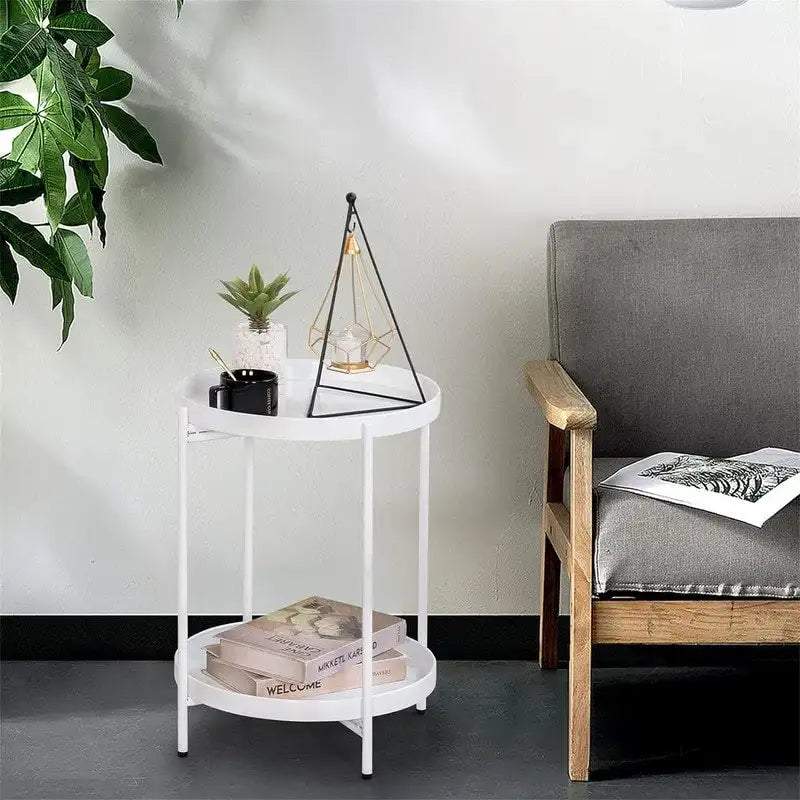 2-Tier Metal Sofa Side Table - 15D x 15W x 20H