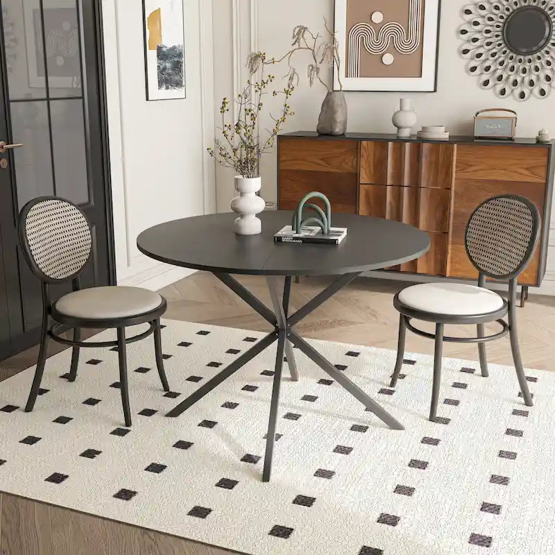 42.13" Round Dining Table with Cross Metal Legs