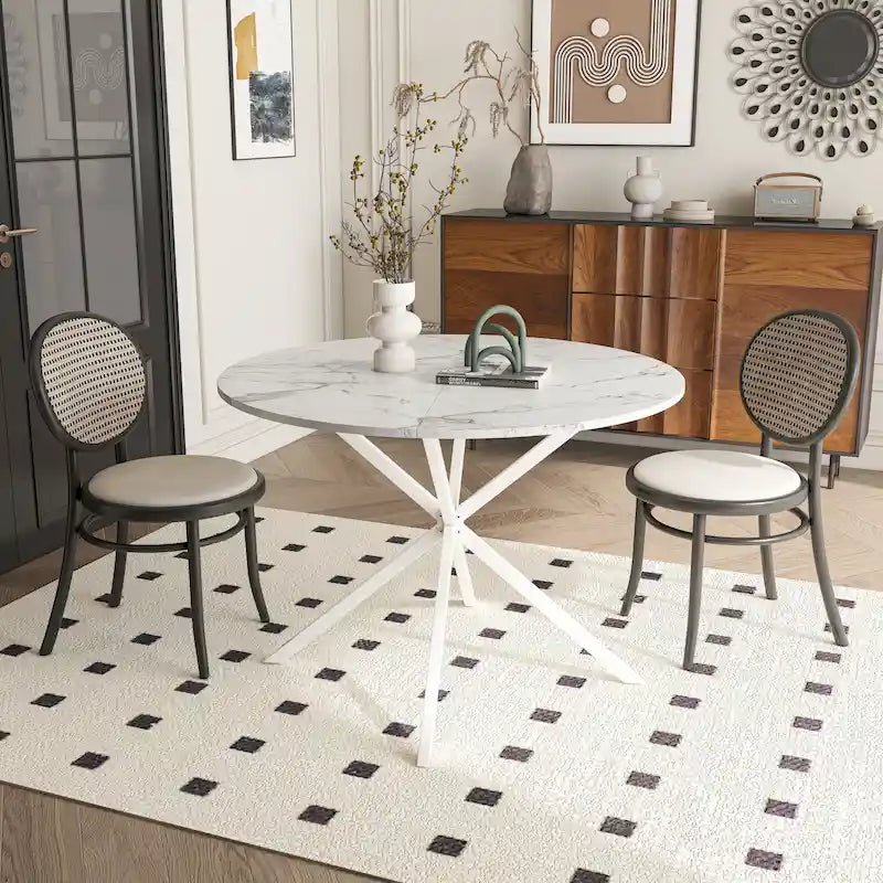 42.13" Round Dining Table with Cross Metal Legs