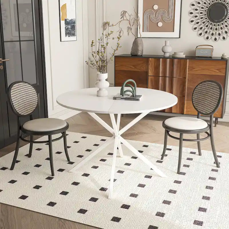 42.13" Round Dining Table with Cross Metal Legs