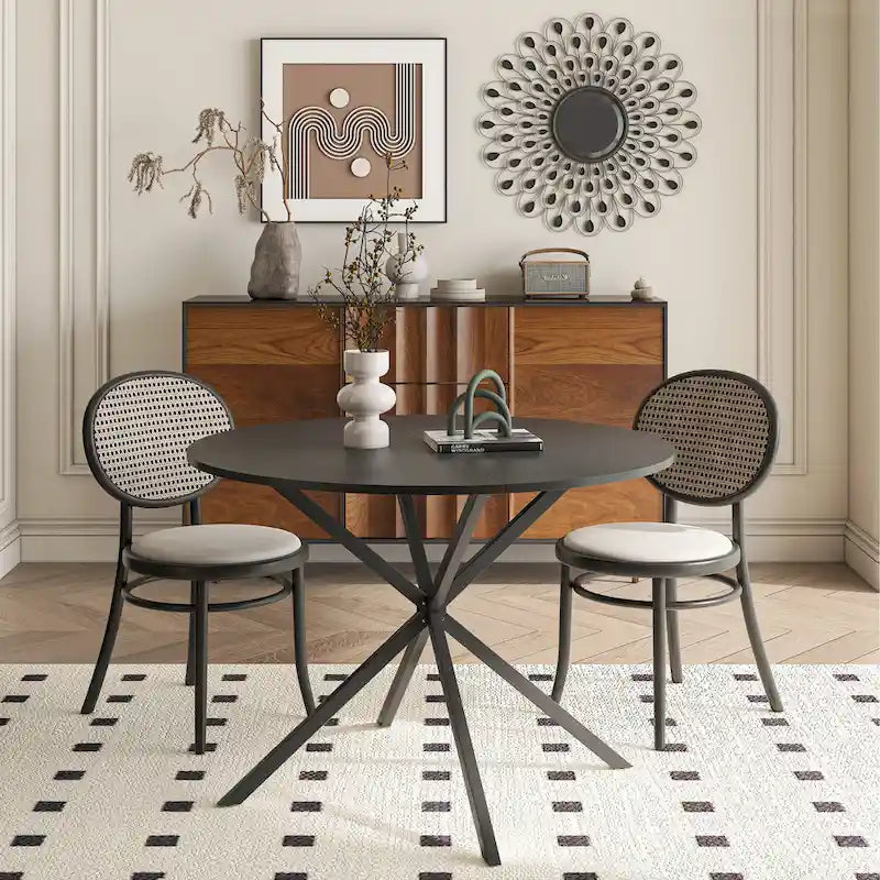 42.13" Round Dining Table with Cross Metal Legs