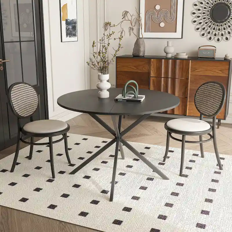 42.13" Round Dining Table with Cross Metal Legs
