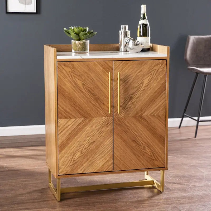 Gold & Faux Marble Wine Cabinet