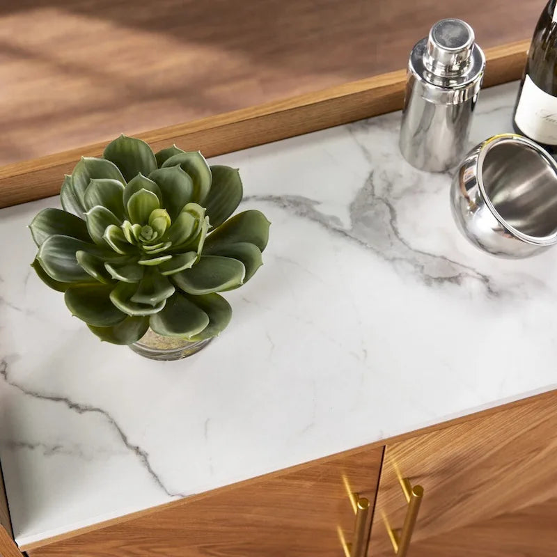 Gold & Faux Marble Wine Cabinet